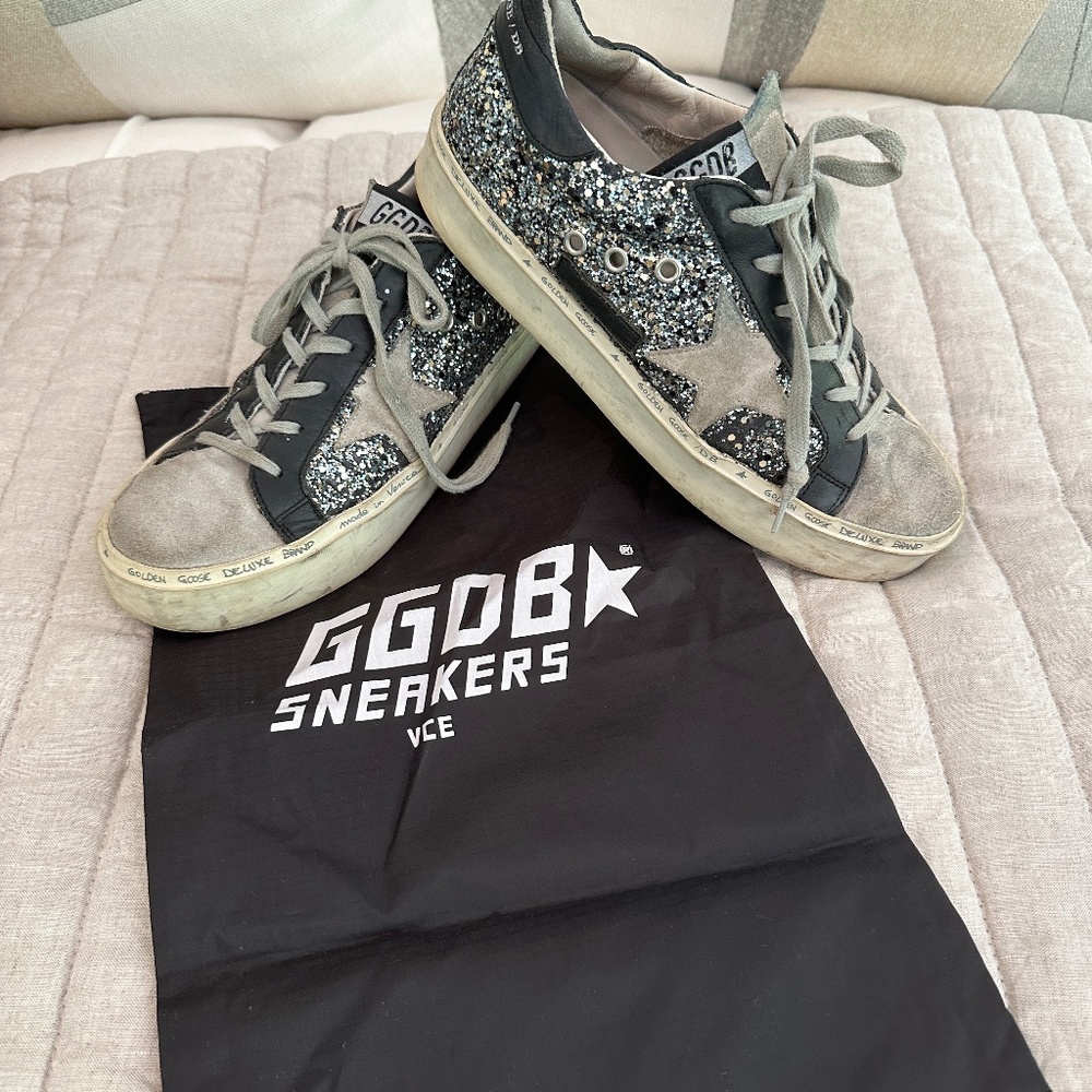 Golden Goose Hi Star Black Glitter Sneakers